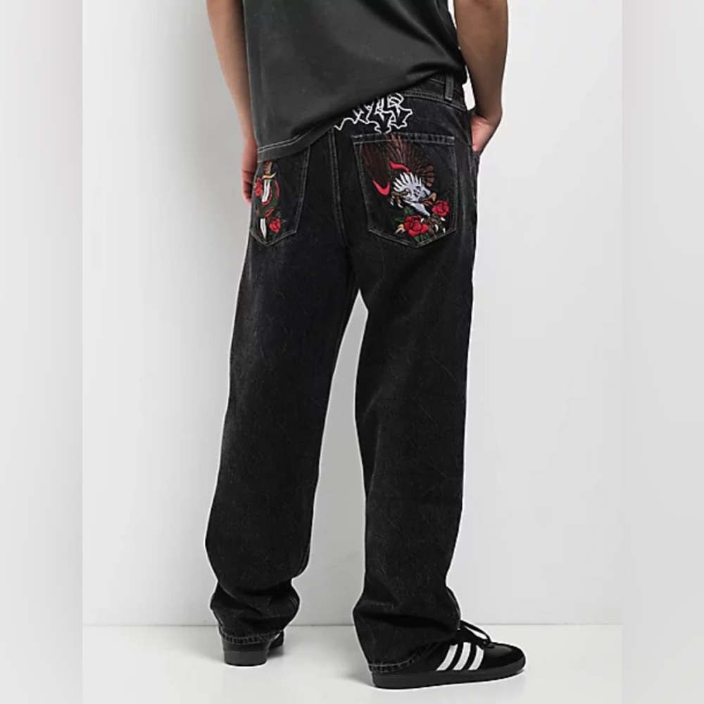 Ambush Embroidered Black Wash Jeans from Ninth Hall.